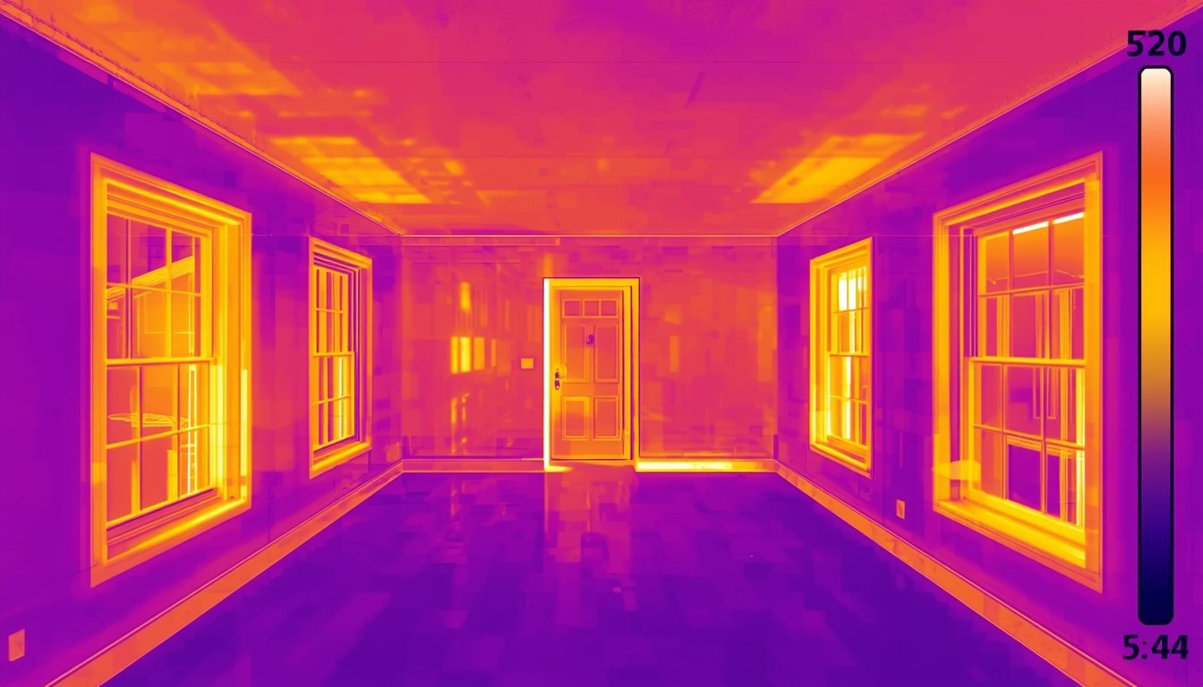 thermal camera showing heat loss through walls in a home