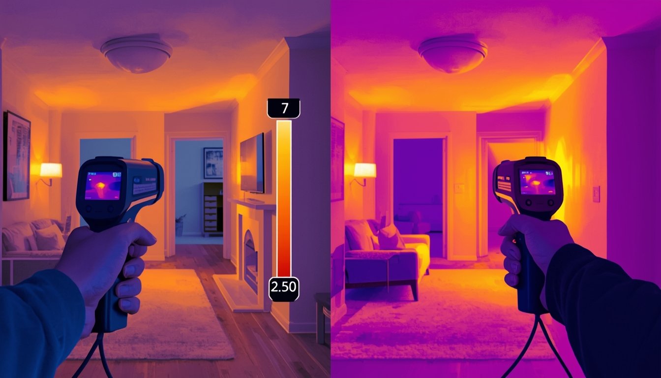 thermal image showing moisture spread across ceiling