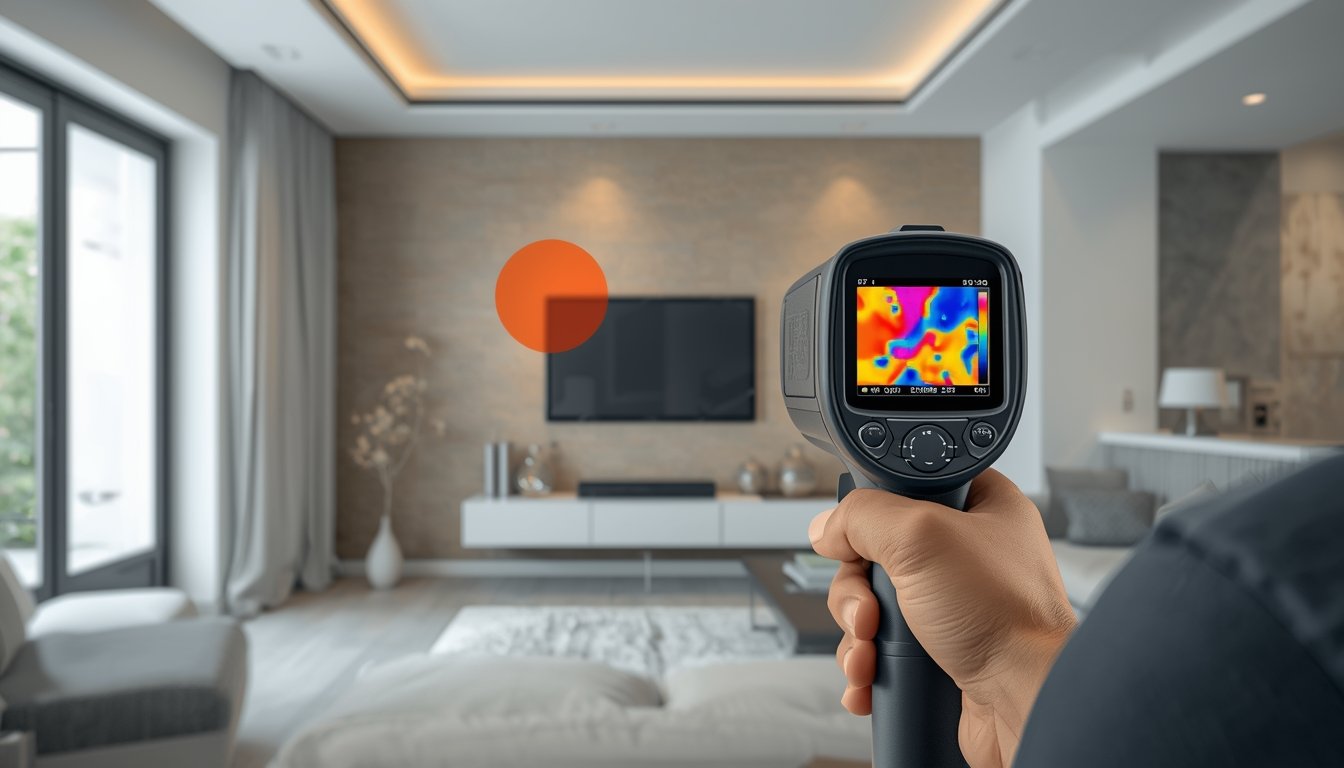 Using a thermal camera to check temperature differences and heat loss in a home wall