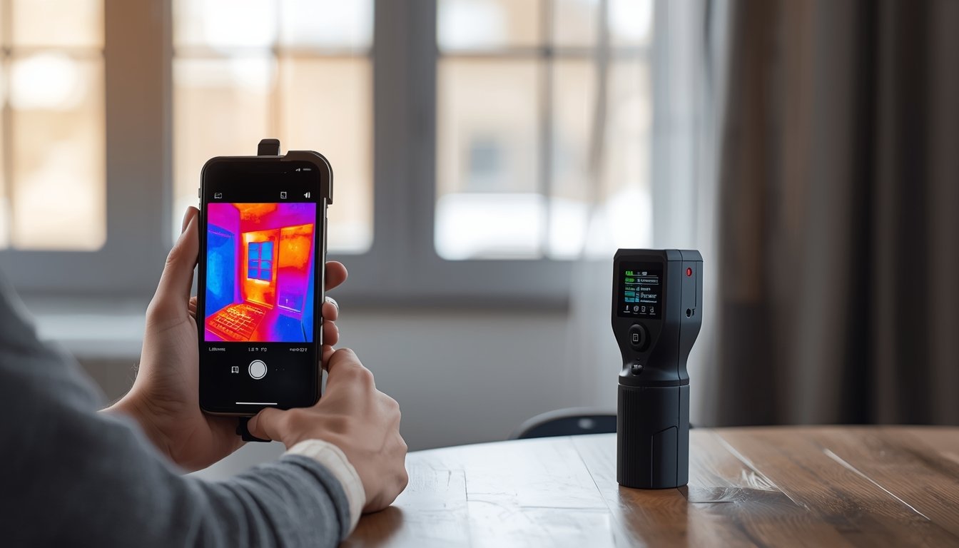 Using a smartphone thermal camera to check for heat loss and temperature differences in a home