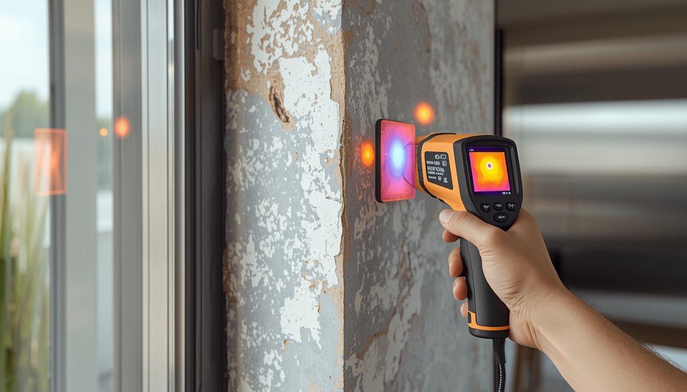 Thermal camera showing misleading temperature patterns caused by reflective surfaces inside a home